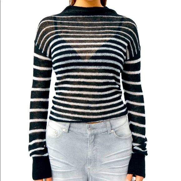 ASOS Weekday Black & White Striped Wool Blend Crew Neck Sweater Women's S - Picture 2 of 6